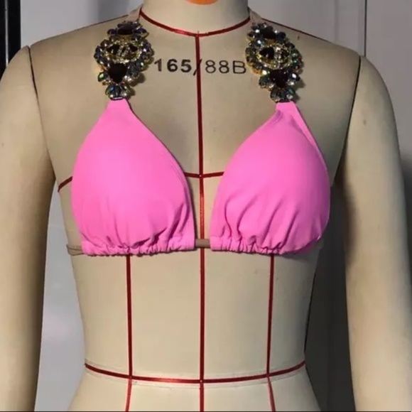IFBB Custom (Multicolor Bling, Practice) Bikini Modeled Small Pink (no mask) - Picture 7 of 8